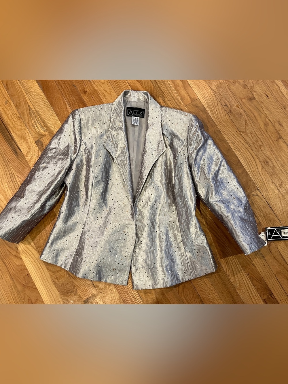 Alex Vintage Metallic Silver Evening Blazer Jacket w/ Skirt - Women's 12 NWT